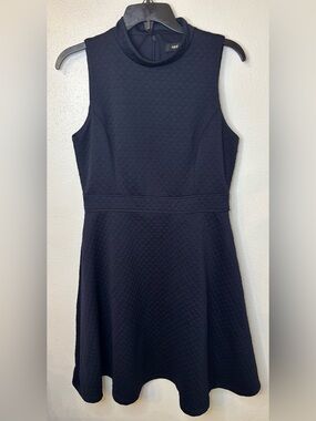 Nine West Navy Textured Sleeveless Fit & Flare Dress